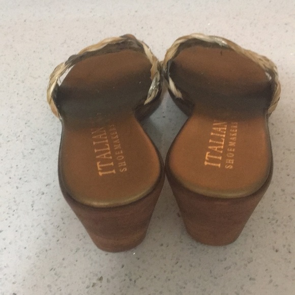 Italian Shoemaker Woven metallic wedge sandals slides - Picture 9 of 10
